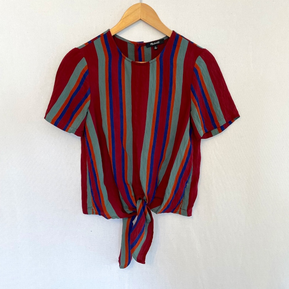 MADEWELL Women's X-Small Button Back Tie Tee in Rosalinda Stripe